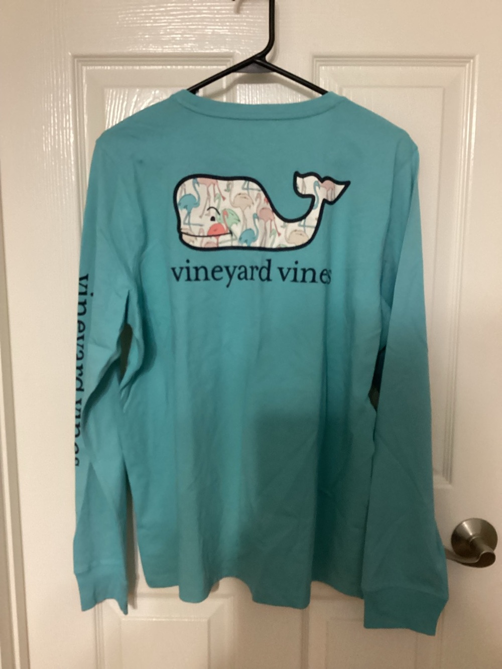 Vineyard Vines Aqua Ocean Flamingo Mingle Whale Long Sleeve Tee Women’s Large
